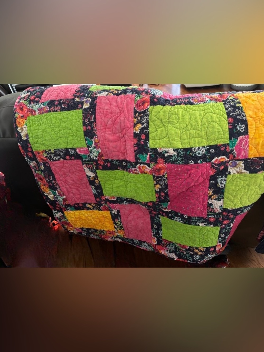 HANDMADE FLORAL PATCHWORK QUILT